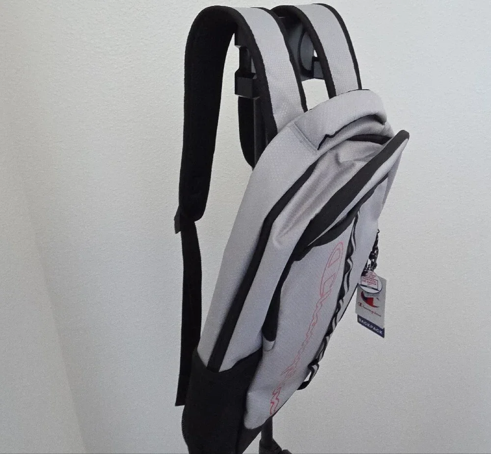Champion Light Gray and Black Backpack with Red Logo